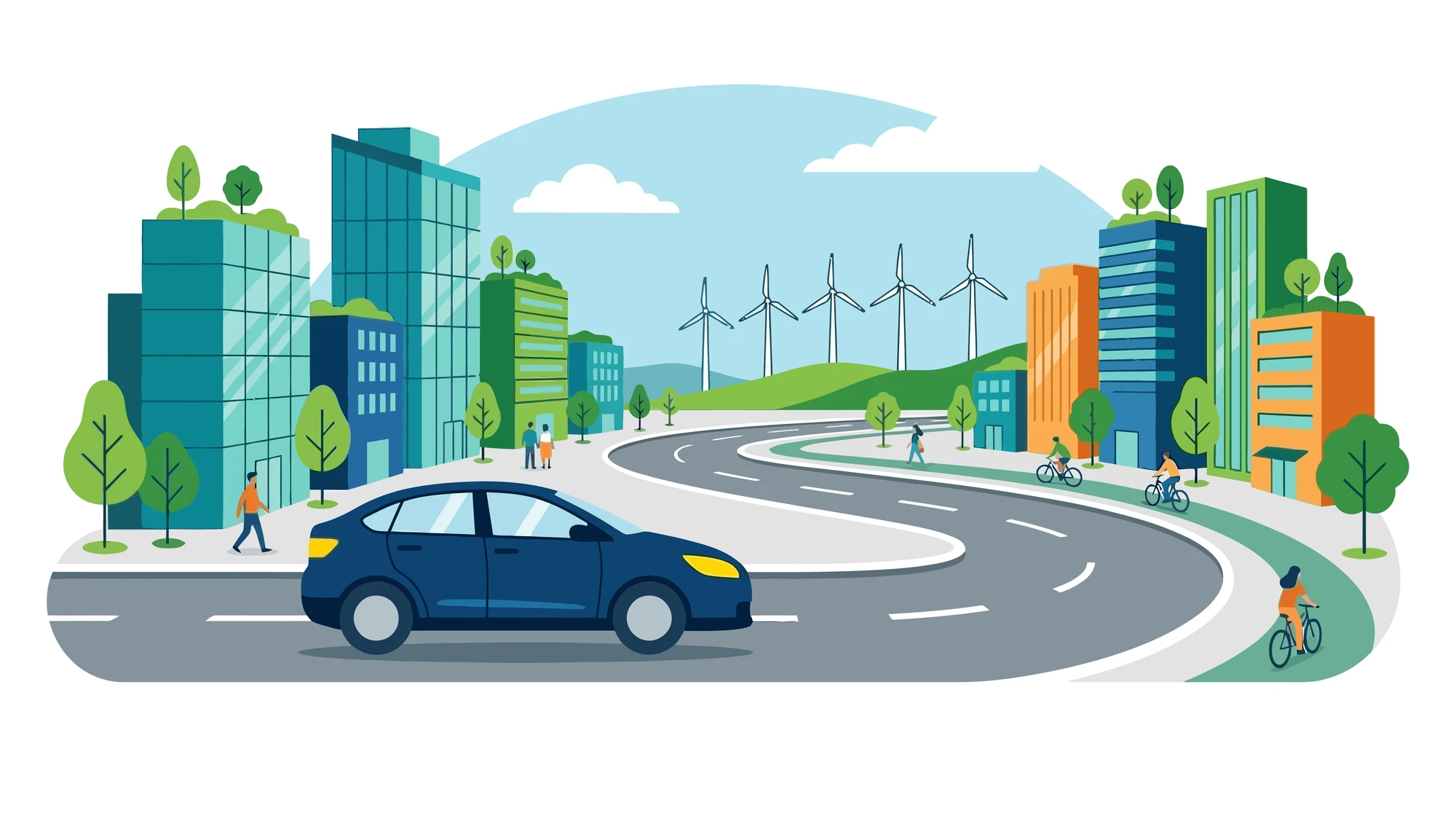 Sustainable city roadway and mobility illustration