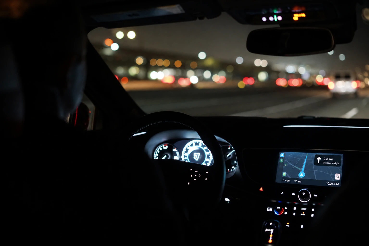 Driver using in-vehicle GPS navigation at night