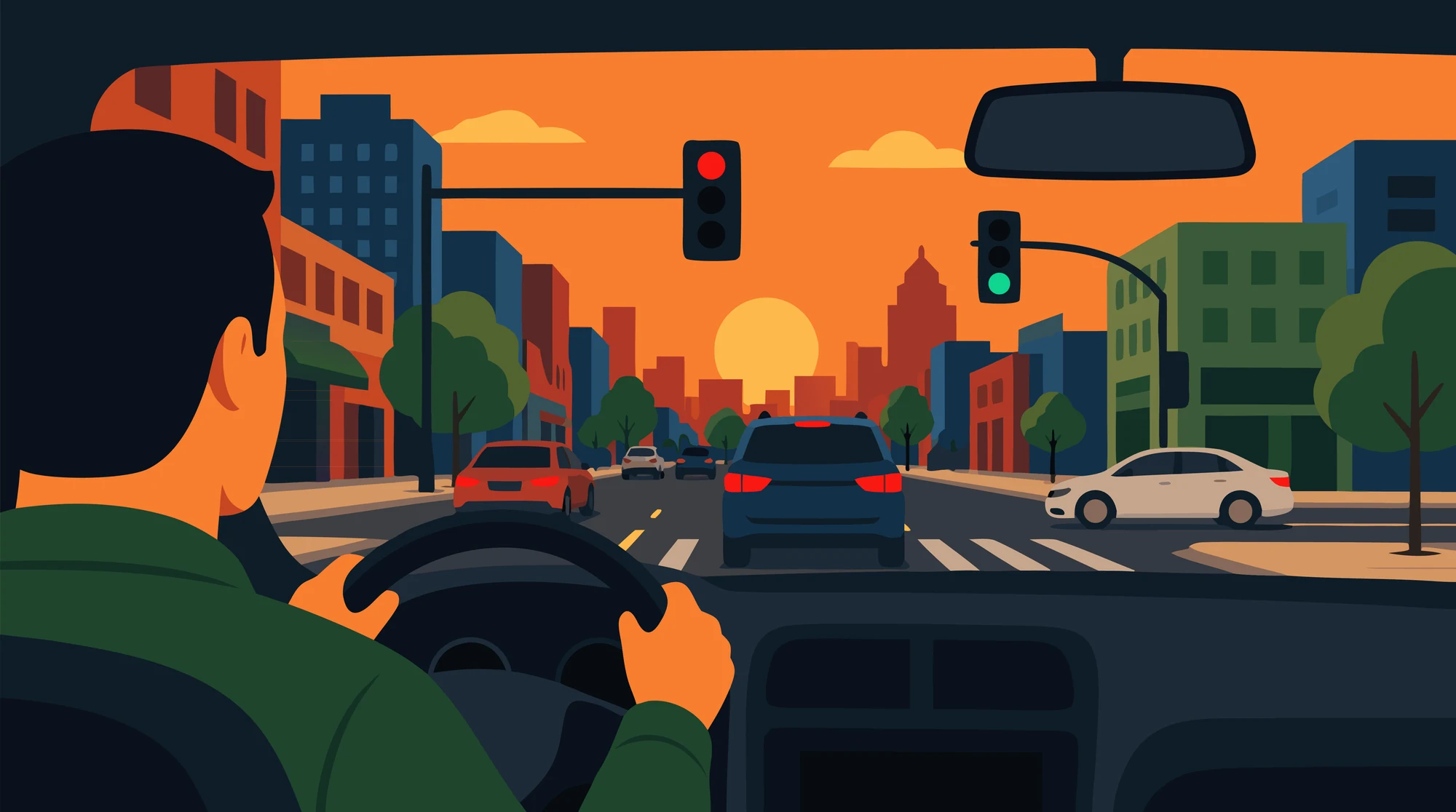 Illustration of attentive city driving